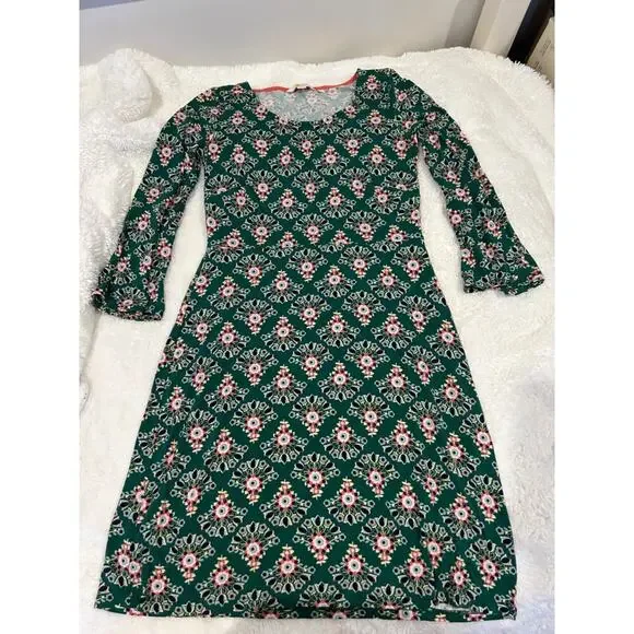 BODEN Green Pink floral Miriam Long Sleeve Jersey Scoop Neck Sheath Dress Sz‎ 6 - Picture 2 of 7